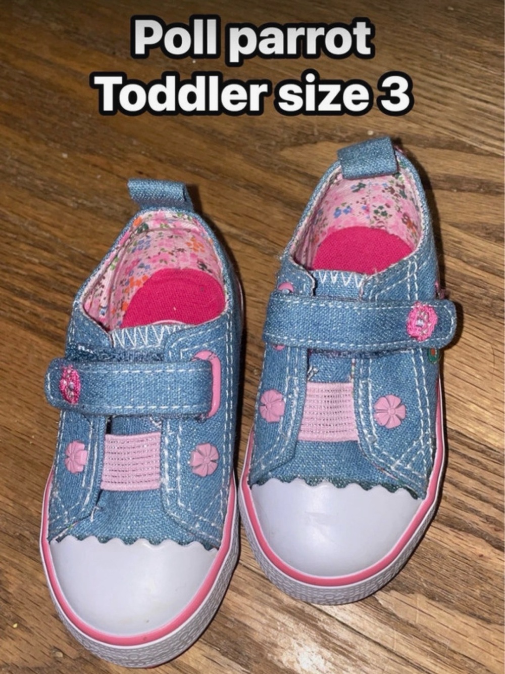 Parrot Denim and Pink Floral Toddler girl Sneakers size 3